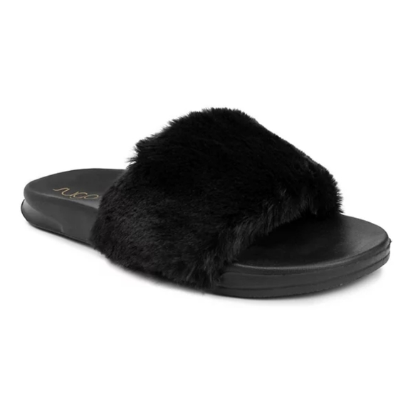 Sugar Shoes - NEW Sugar Black Fuzzy Slide On Sandals Size 9